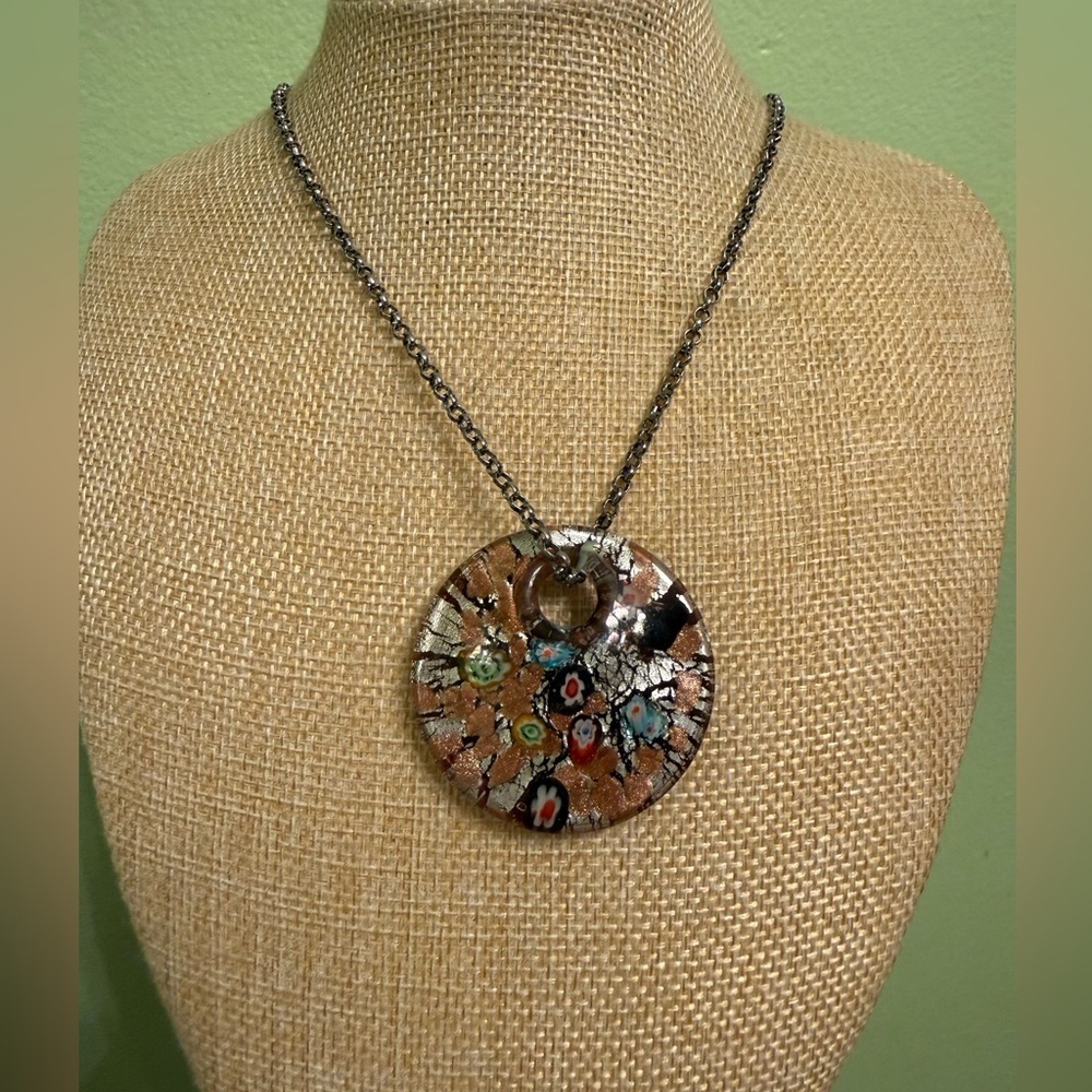 Elegant Murano Style Glass Pendant Necklace